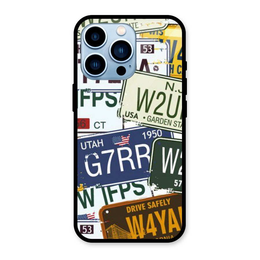 Vintage License Plates Glass Back Case for iPhone 13 Pro
