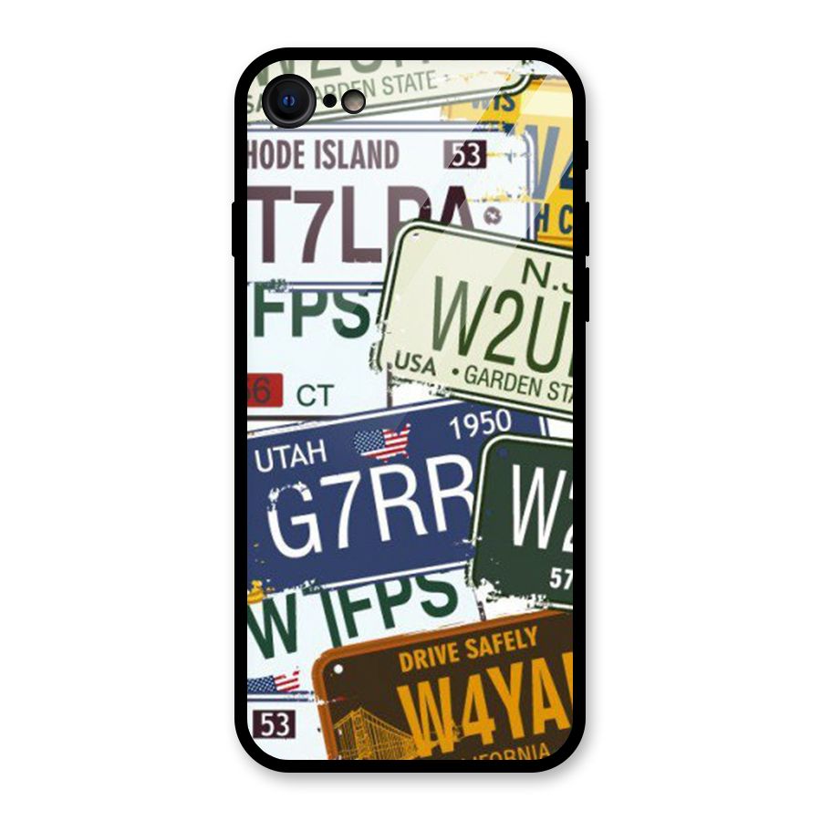 Vintage License Plates Glass Back Case for iPhone SE 2022