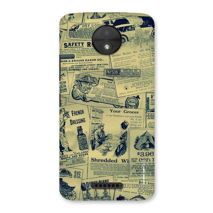 Vintage Newspaper Cutouts Back Case for Moto C