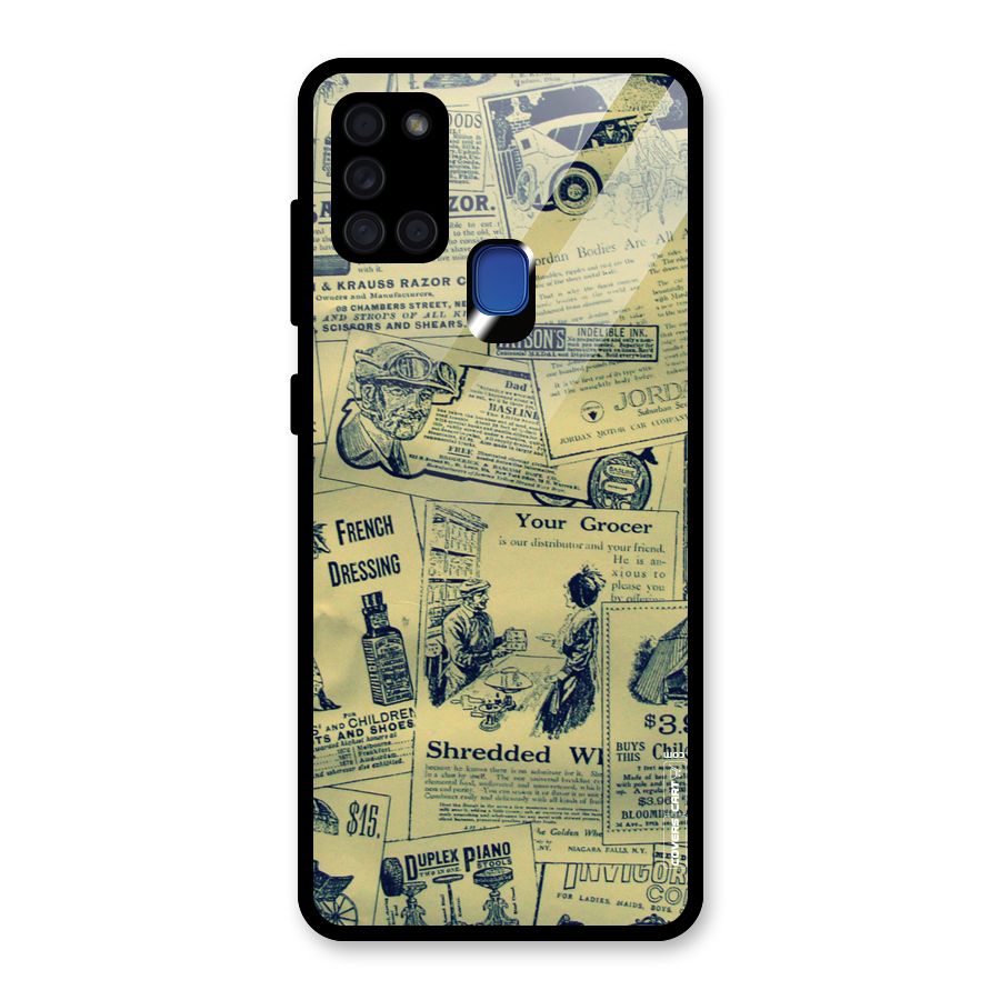 Vintage Newspaper Cutouts Glass Back Case for Galaxy A21s