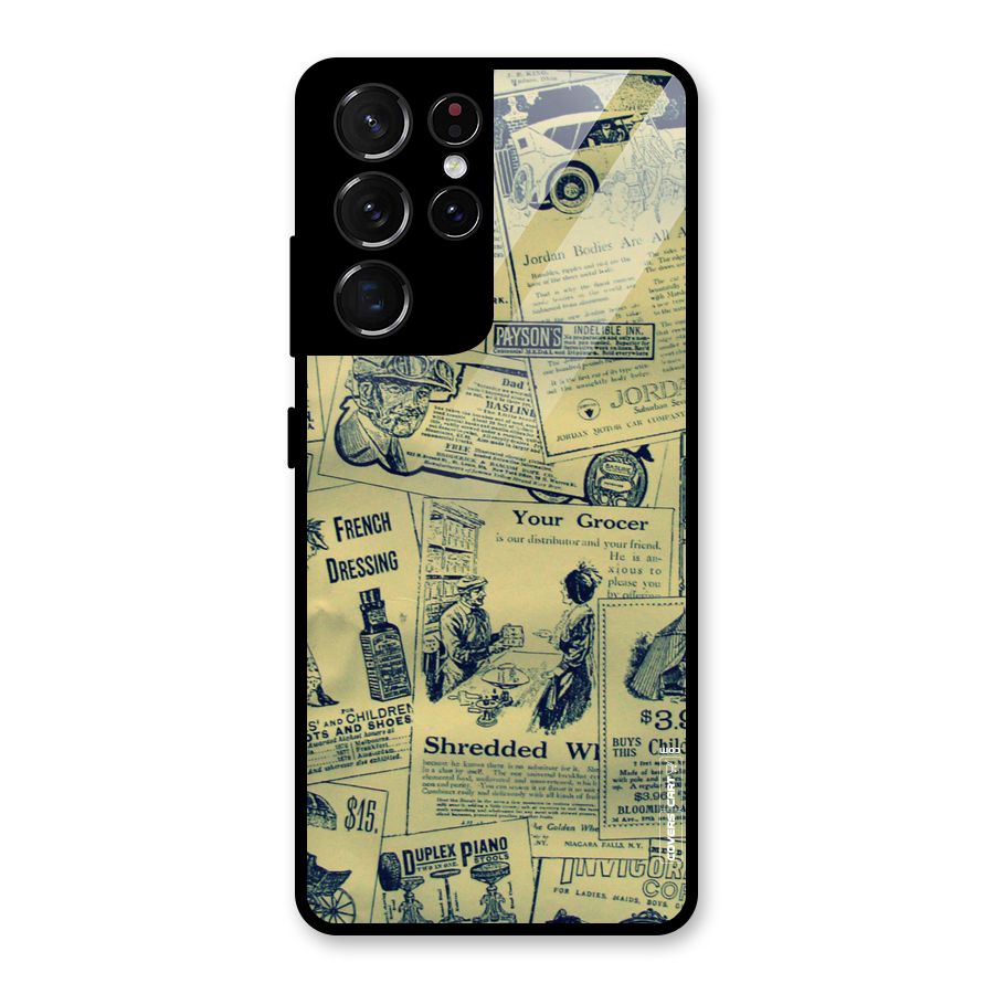 Vintage Newspaper Cutouts Glass Back Case for Galaxy S21 Ultra 5G