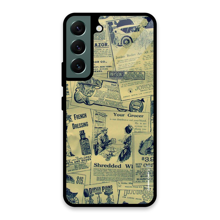 Vintage Newspaper Cutouts Glass Back Case for Galaxy S22 5G