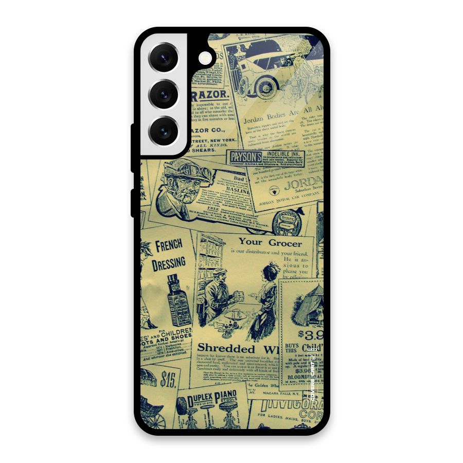 Vintage Newspaper Cutouts Glass Back Case for Galaxy S22 Plus 5G