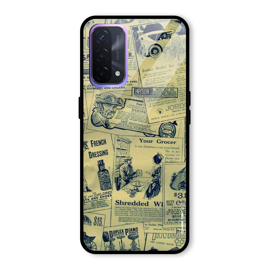 Vintage Newspaper Cutouts Glass Back Case for Oppo A74 5G