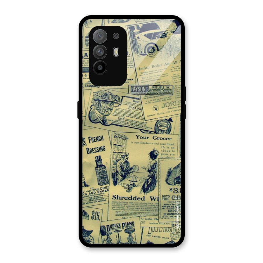 Vintage Newspaper Cutouts Glass Back Case for Oppo F19 Pro Plus 5G