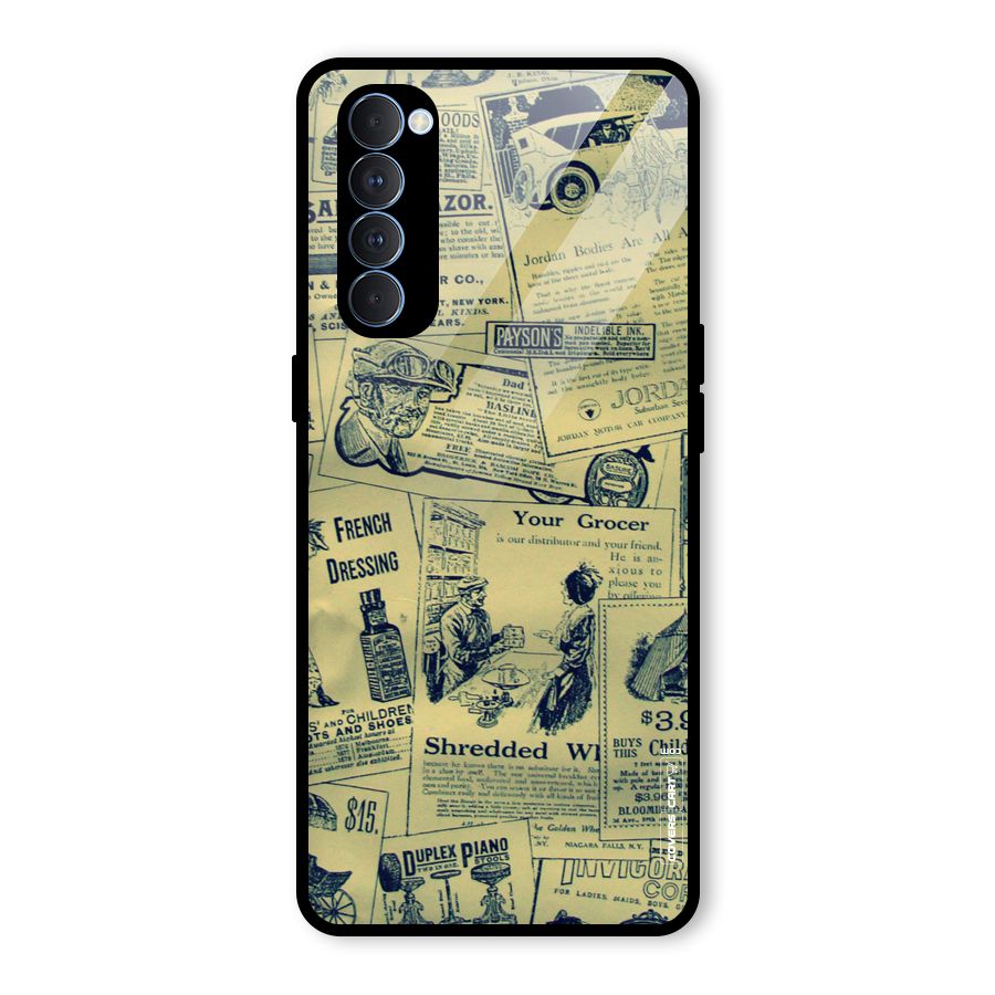 Vintage Newspaper Cutouts Glass Back Case for Oppo Reno4 Pro