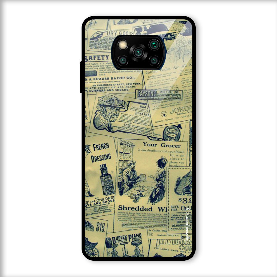 Vintage Newspaper Cutouts Glass Back Case for Poco X3