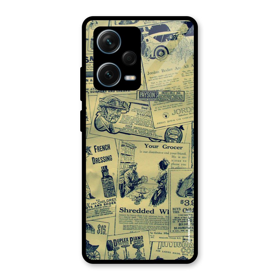 Vintage Newspaper Cutouts Glass Back Case for Redmi Note 12 Pro Plus 5G