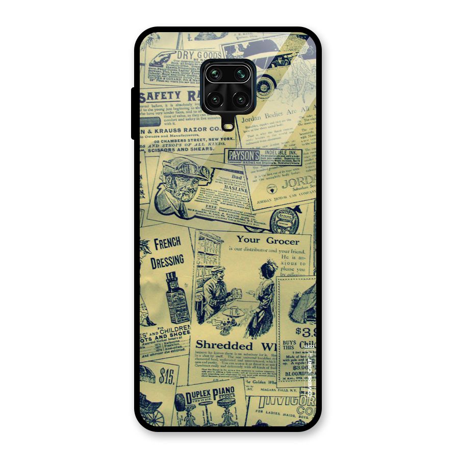 Vintage Newspaper Cutouts Glass Back Case for Redmi Note 9 Pro Max
