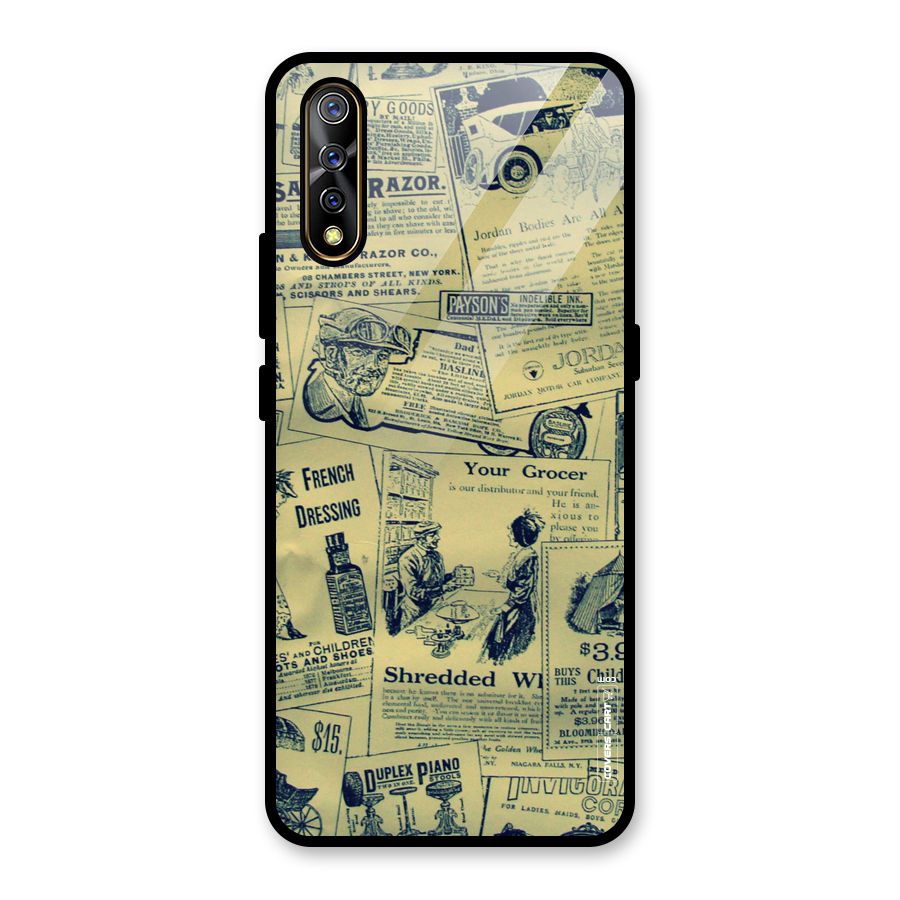 Vintage Newspaper Cutouts Glass Back Case for Vivo S1