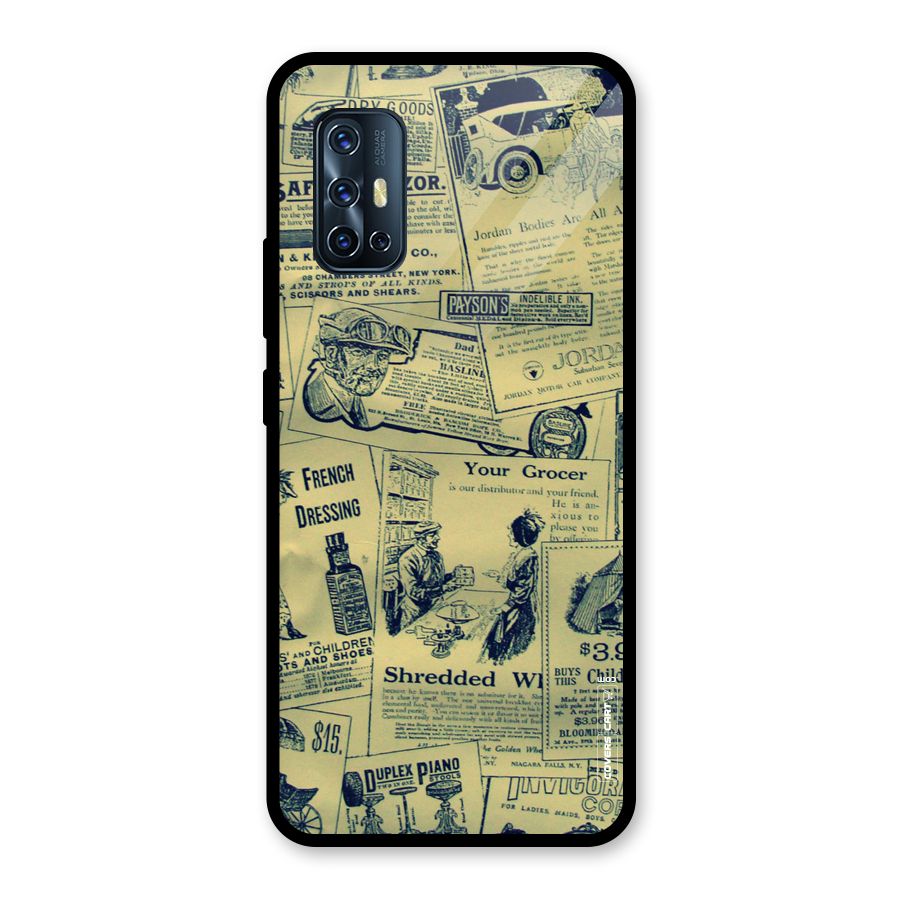 Vintage Newspaper Cutouts Glass Back Case for Vivo V17