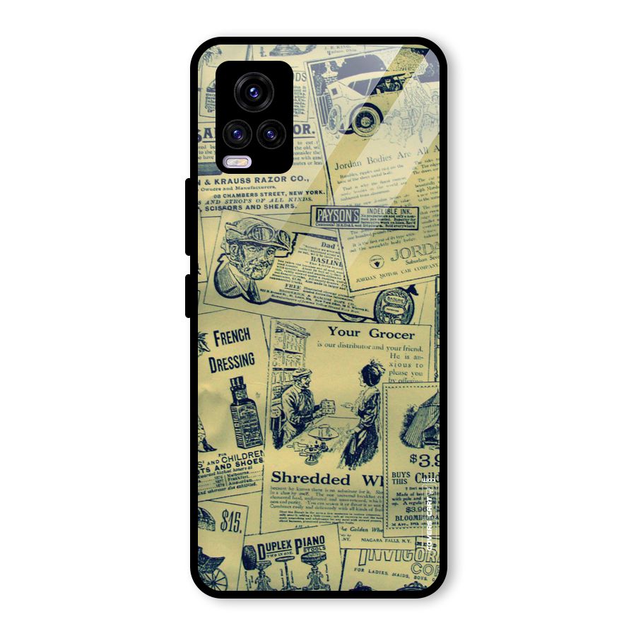 Vintage Newspaper Cutouts Glass Back Case for Vivo V20