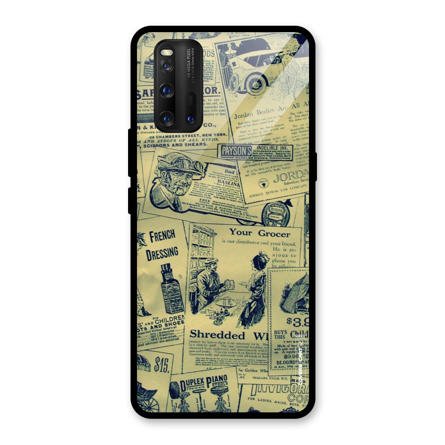 Vintage Newspaper Cutouts Glass Back Case for Vivo iQOO 3