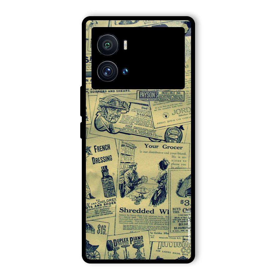 Vintage Newspaper Cutouts Glass Back Case for Vivo iQOO 9 Pro