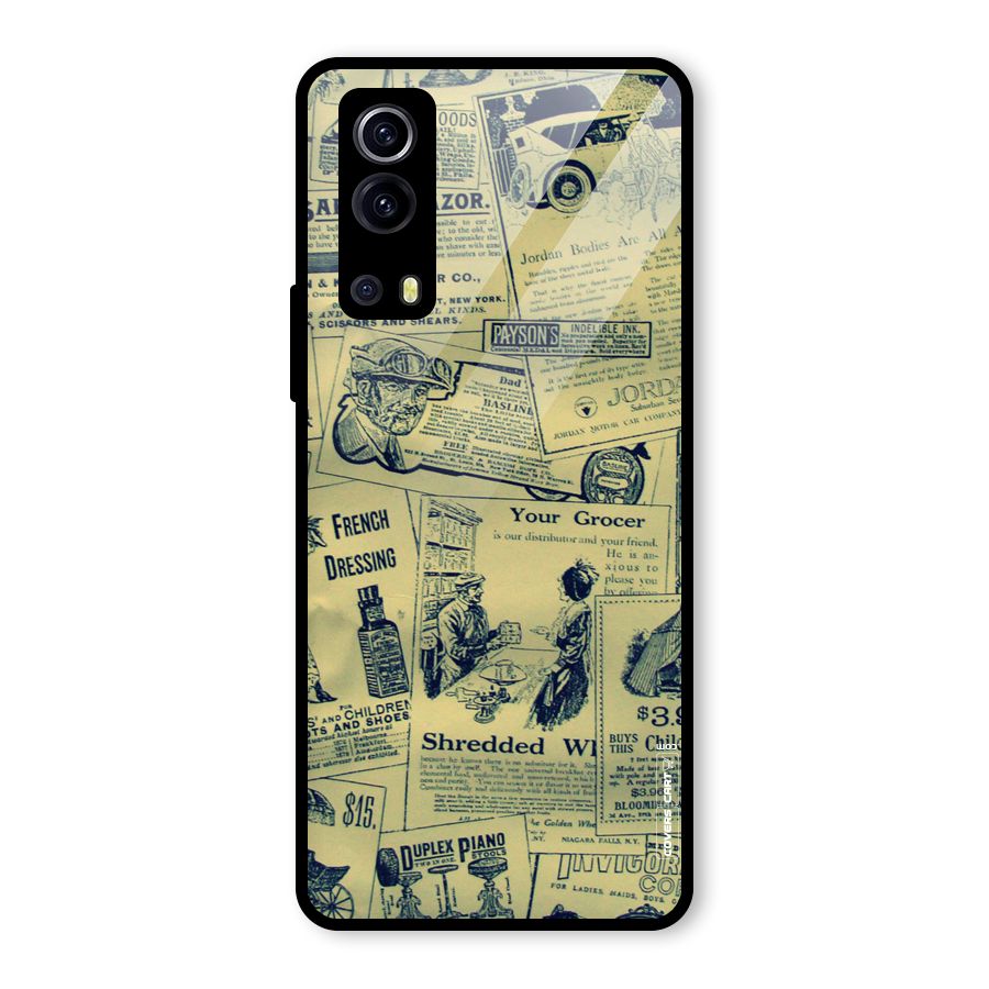 Vintage Newspaper Cutouts Glass Back Case for Vivo iQOO Z3