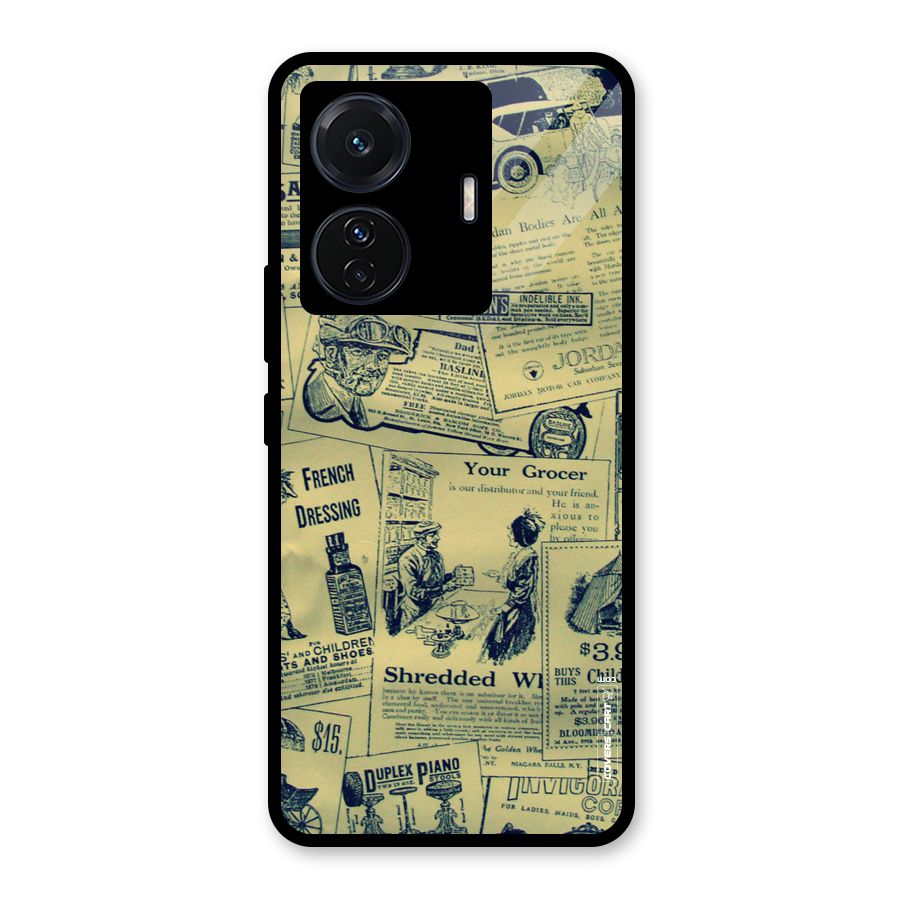 Vintage Newspaper Cutouts Glass Back Case for Vivo iQOO Z6 Pro