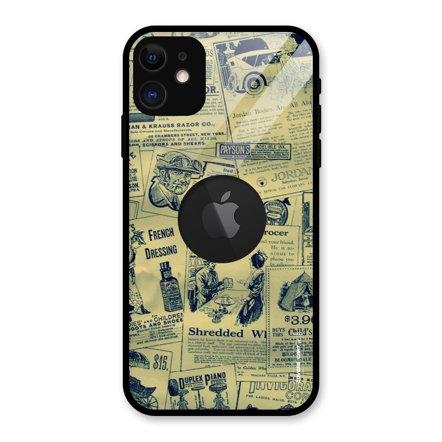 Vintage Newspaper Cutouts Glass Back Case for iPhone 11 Logo Cut