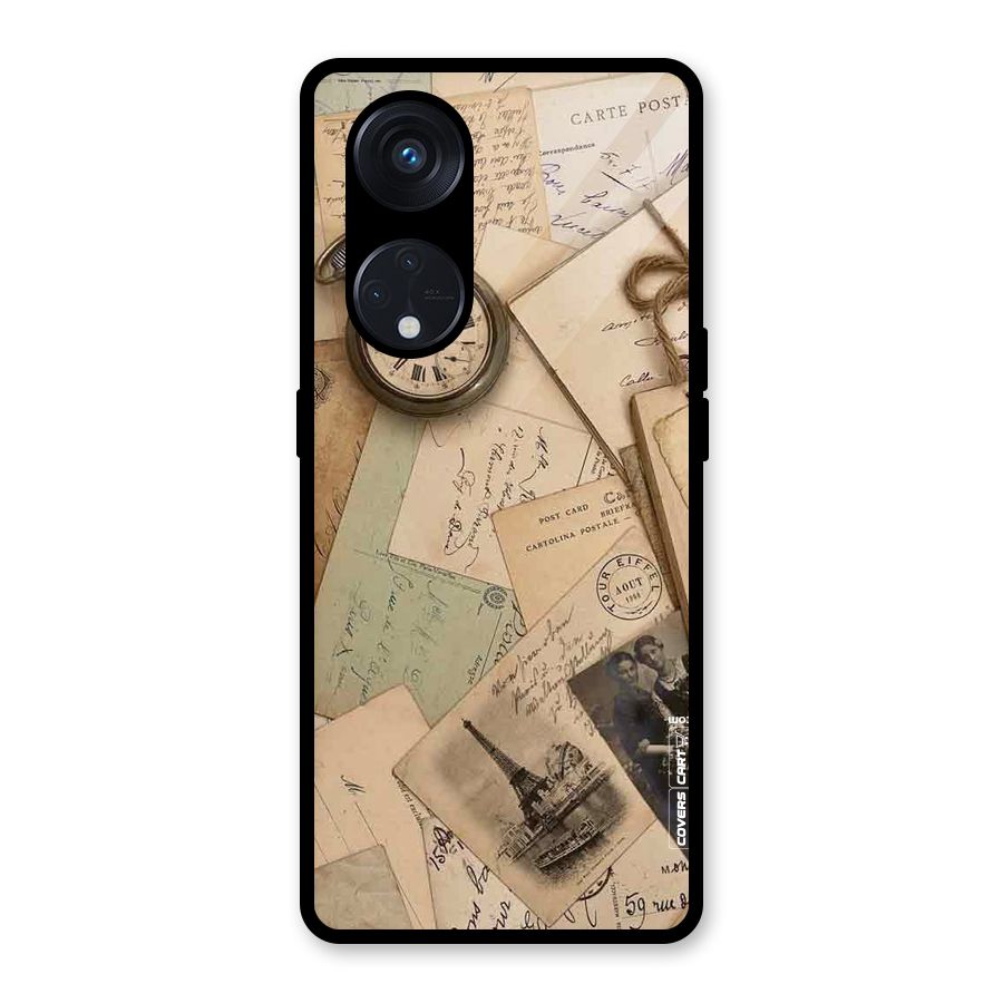 Vintage Postcards Glass Back Case for Reno8 T 5G