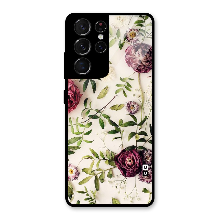Vintage Rust Floral Glass Back Case for Galaxy S21 Ultra 5G
