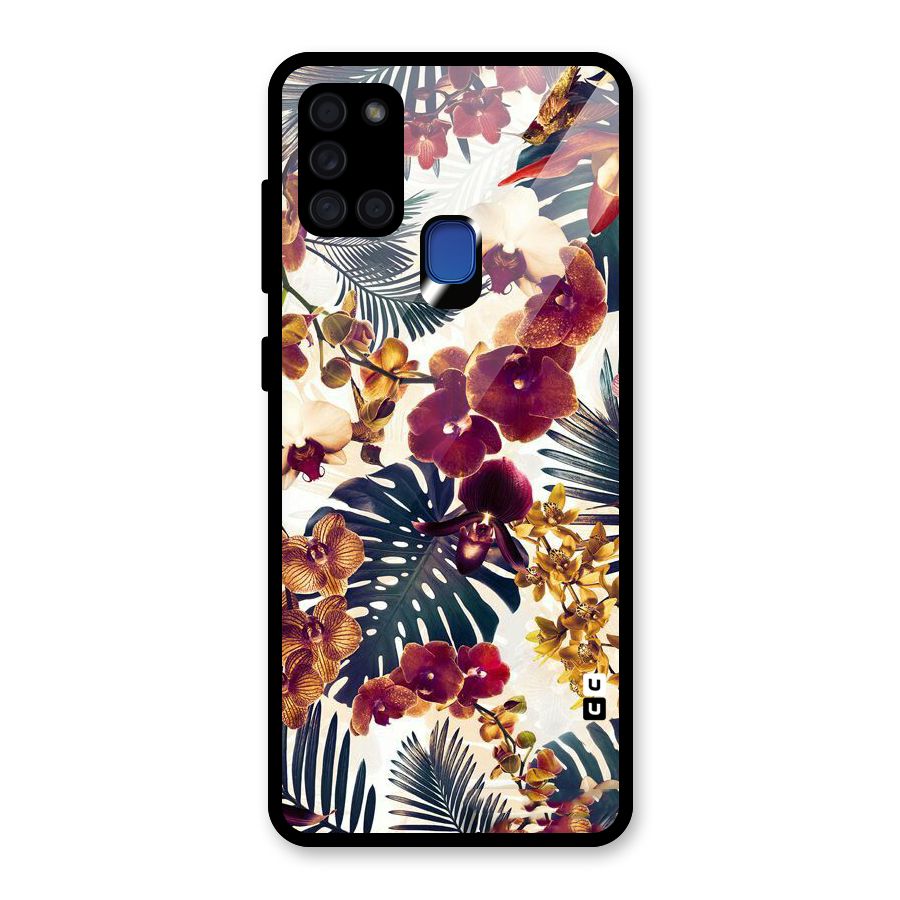 Vintage Rustic Flowers Glass Back Case for Galaxy A21s