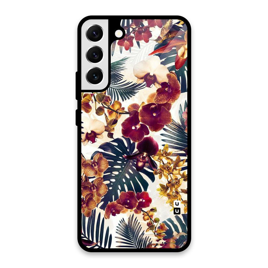 Vintage Rustic Flowers Glass Back Case for Galaxy S22 Plus 5G