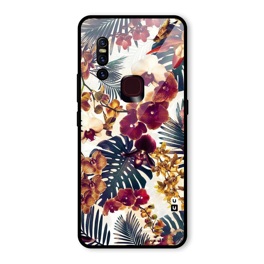 Vintage Rustic Flowers Glass Back Case for Vivo V15