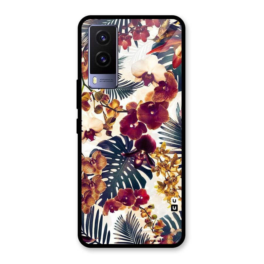 Vintage Rustic Flowers Glass Back Case for Vivo V21e 5G
