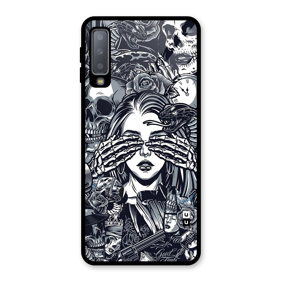 Vintage Skulls and Girl Style Glass Back Case for Galaxy A7 (2018)