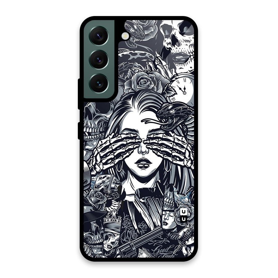 Vintage Skulls and Girl Style Glass Back Case for Galaxy S22 5G
