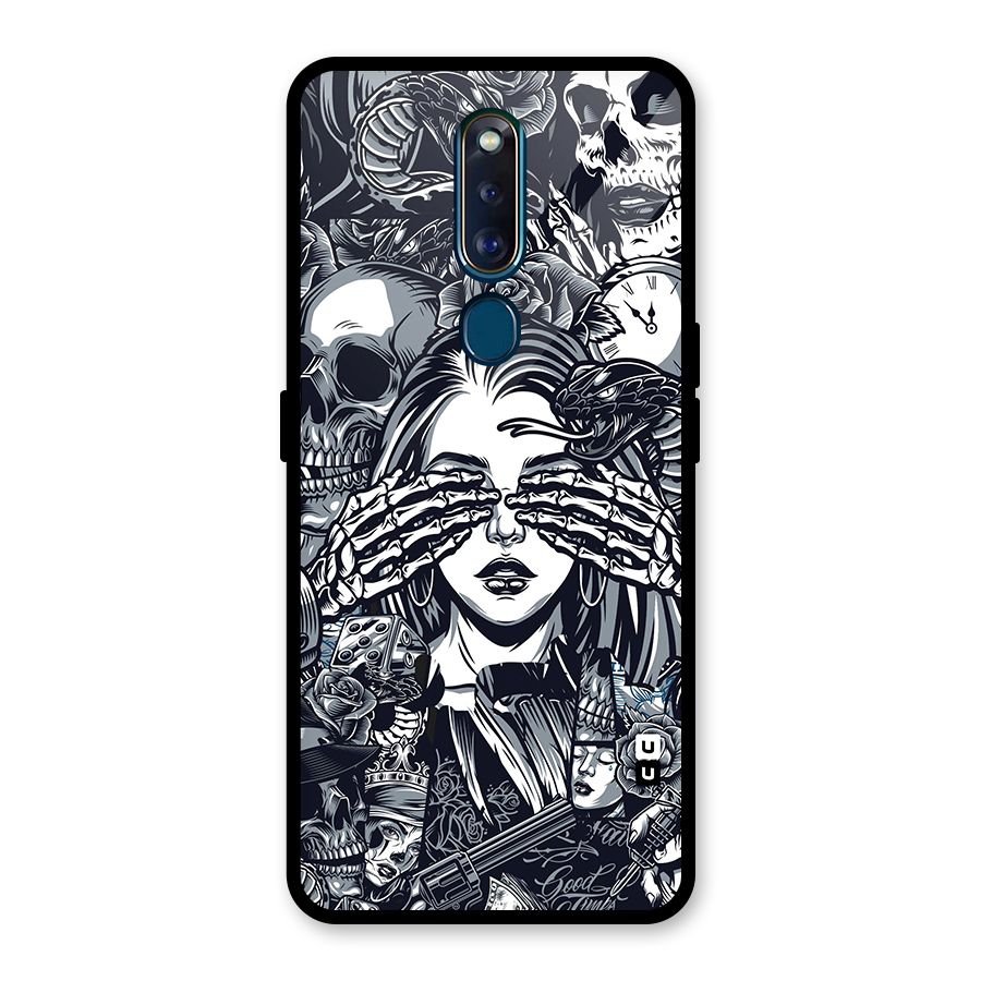 Vintage Skulls and Girl Style Glass Back Case for Oppo F11 Pro