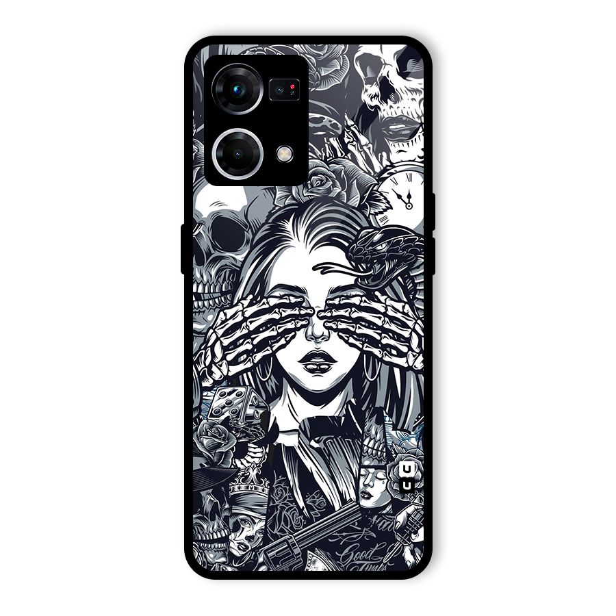 Vintage Skulls and Girl Style Glass Back Case for Oppo F21 Pro 4G
