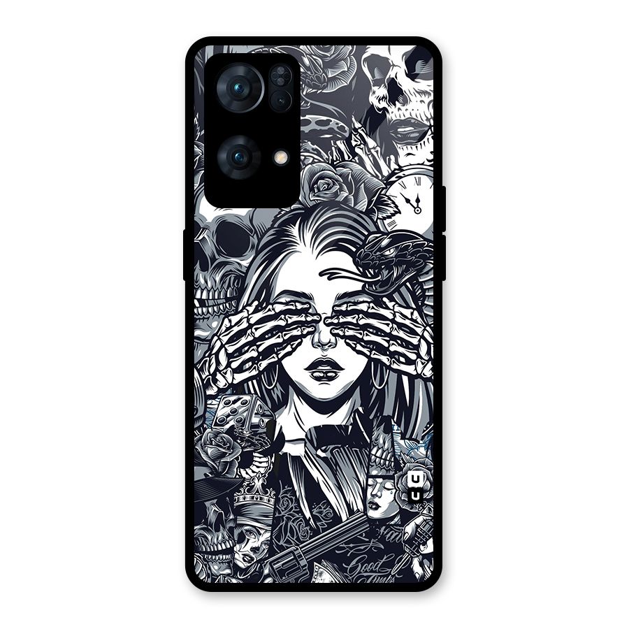 Vintage Skulls and Girl Style Glass Back Case for Oppo Reno7 Pro 5G