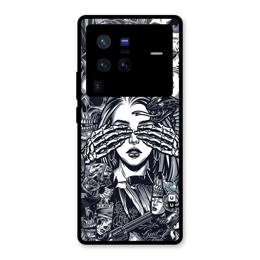 Vintage Skulls and Girl Style Glass Back Case for Vivo X80 Pro