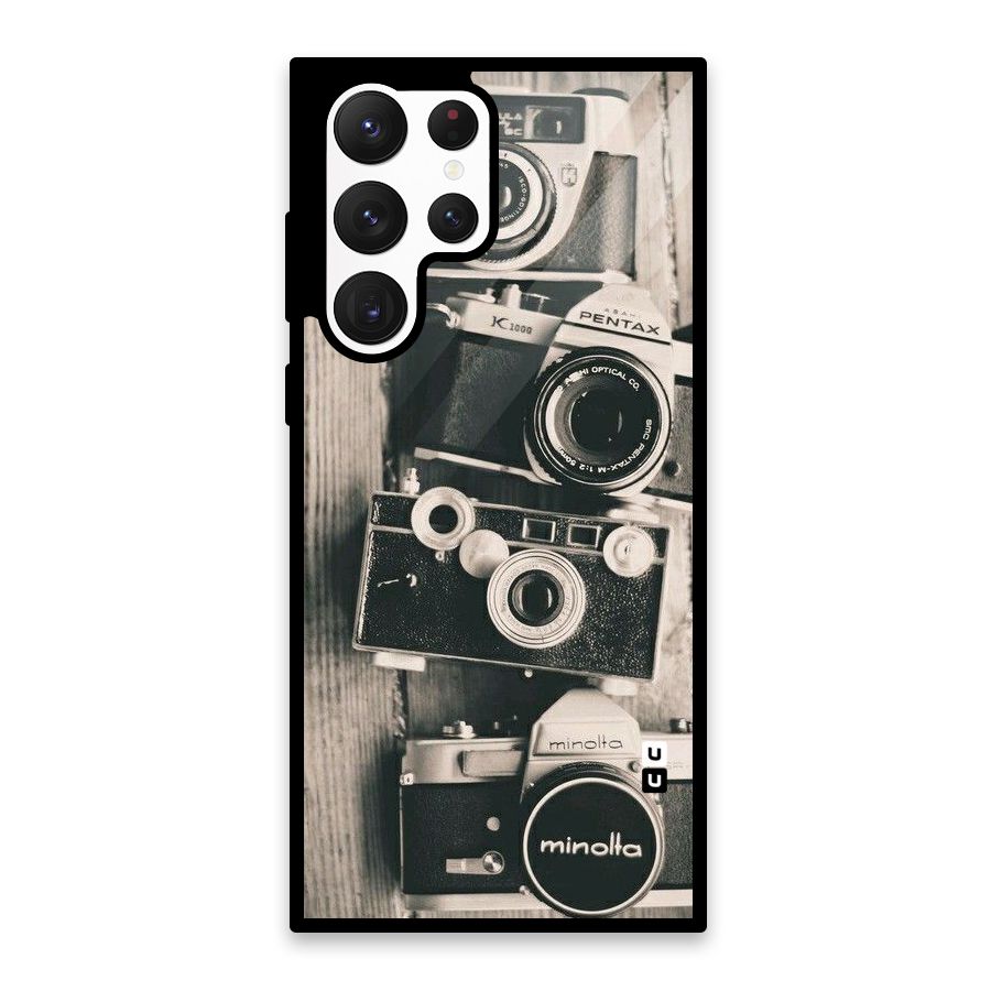 Vintage Style Shutter Glass Back Case for Galaxy S22 Ultra 5G