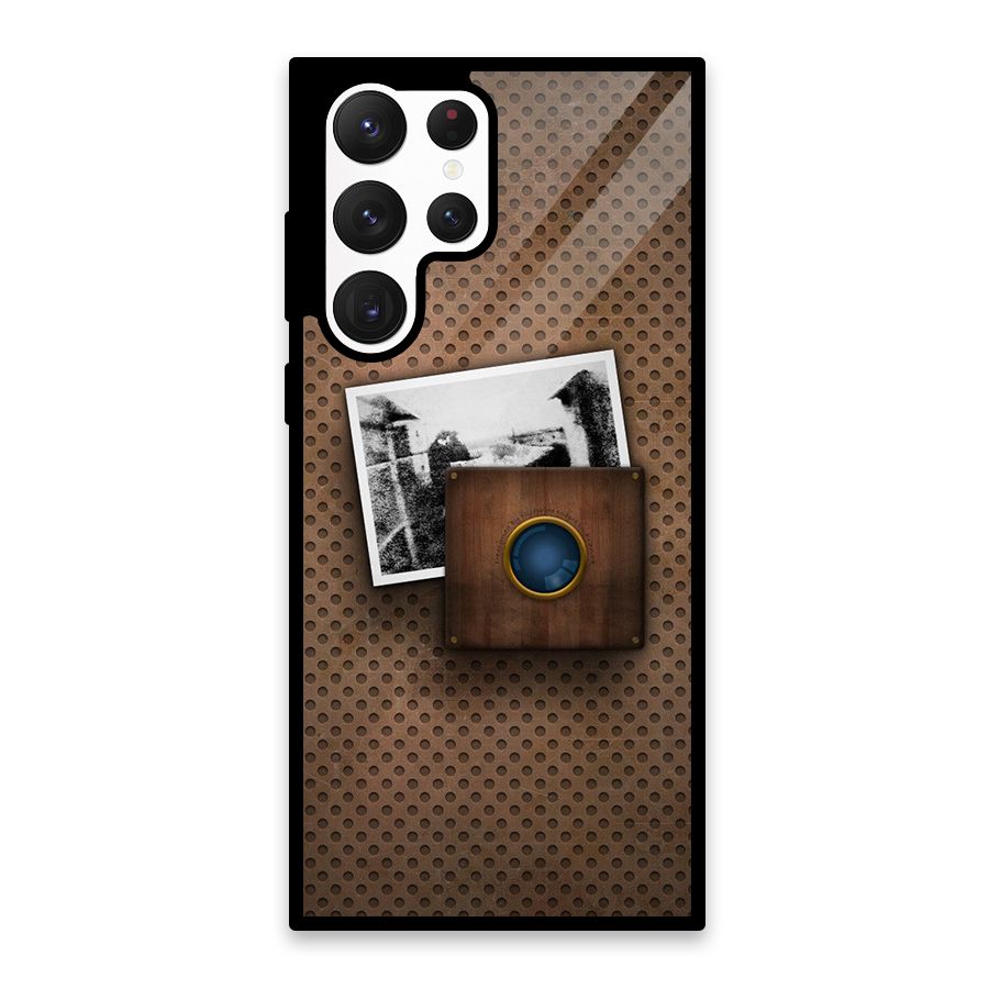 Vintage Wood Camera Glass Back Case for Galaxy S22 Ultra 5G