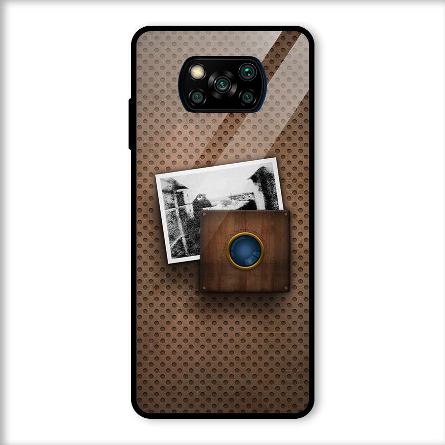 Vintage Wood Camera Glass Back Case for Poco X3