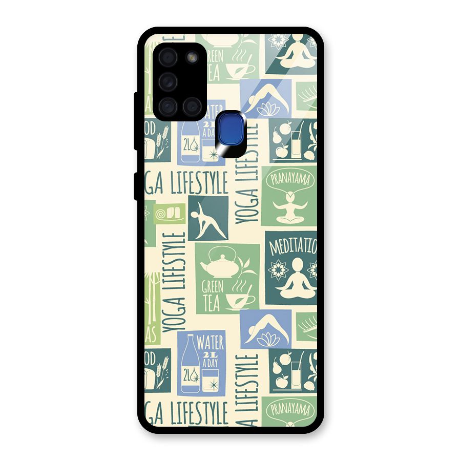 Vintage Yoga Lifestyle Glass Back Case for Galaxy A21s