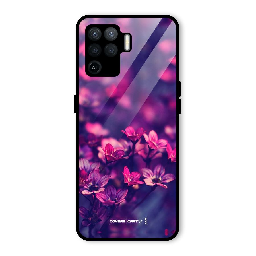 Violet Floral Glass Back Case for Oppo F19 Pro