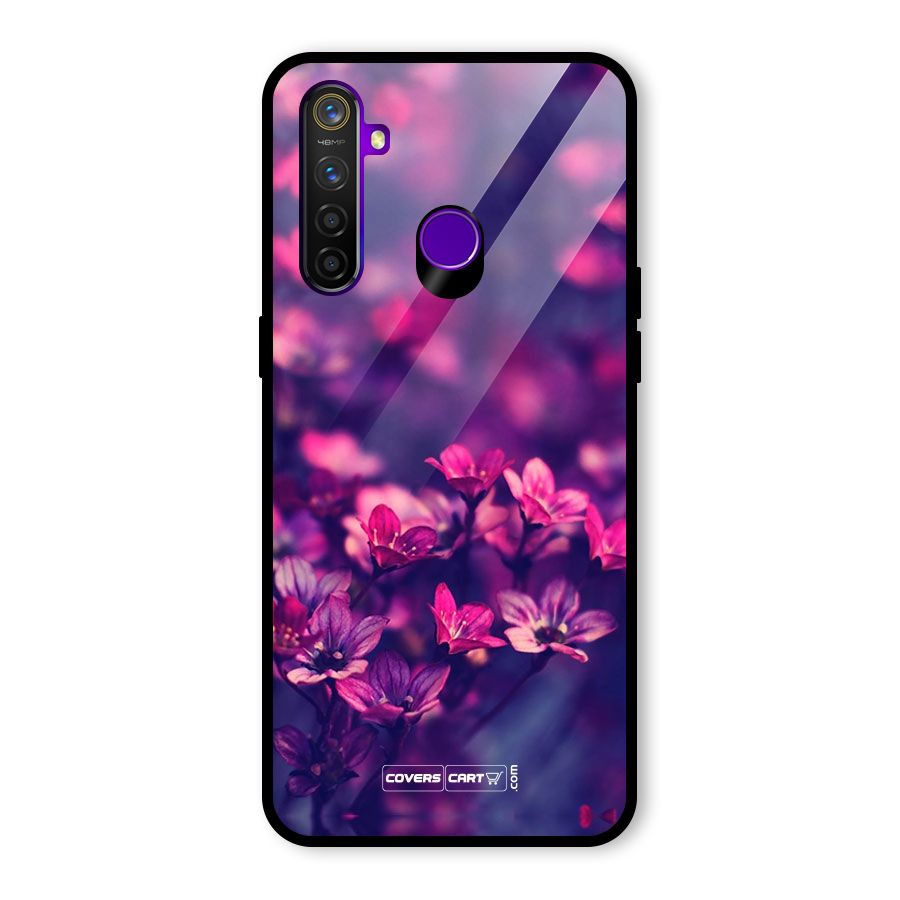 Violet Floral Glass Back Case for Realme 5 Pro