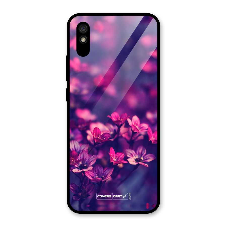 Violet Floral Glass Back Case for Redmi 9i
