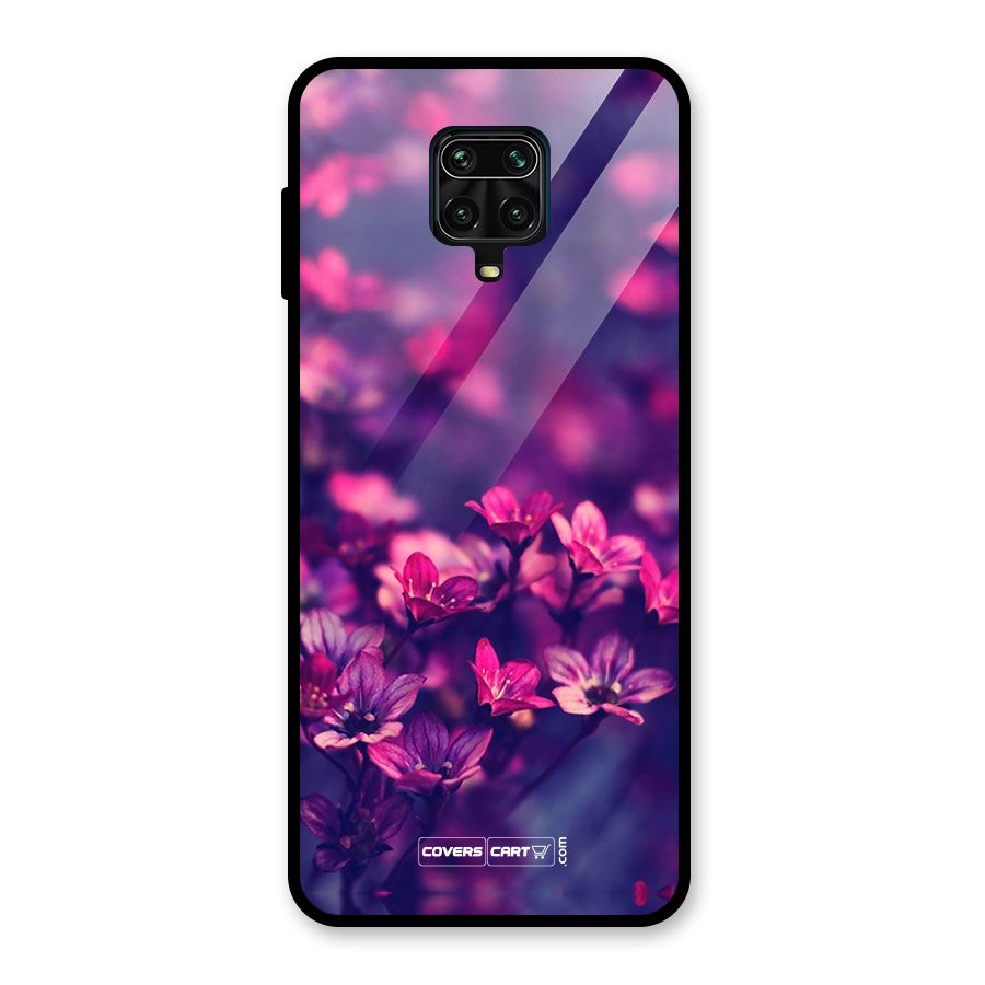 Violet Floral Glass Back Case for Redmi Note 9 Pro