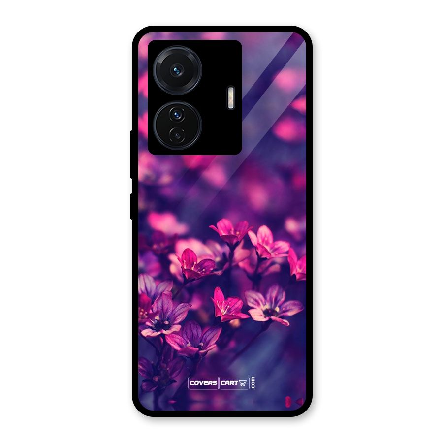 Violet Floral Glass Back Case for Vivo T1 Pro