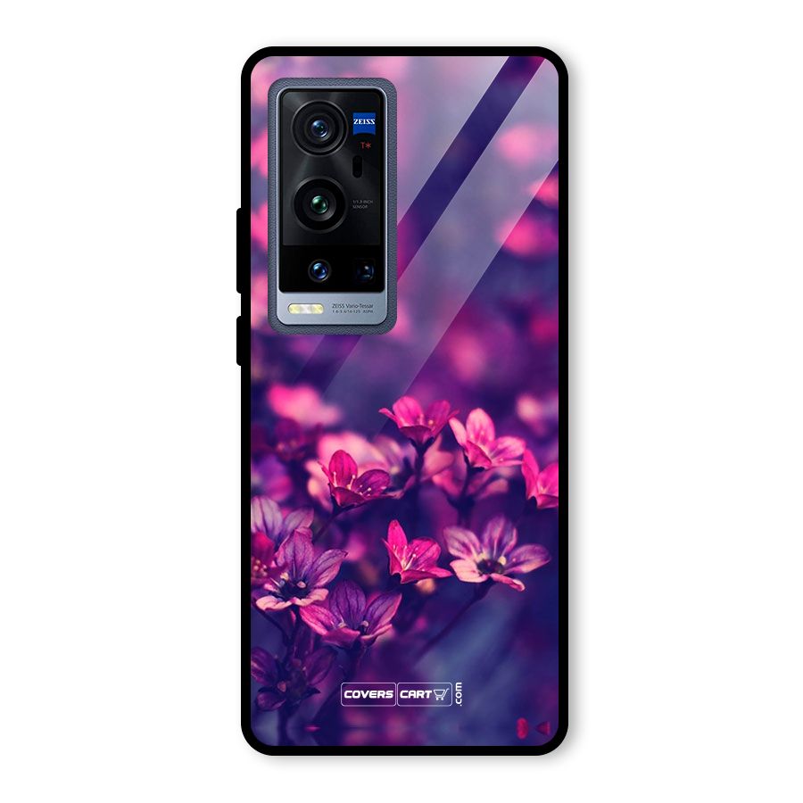 Violet Floral Glass Back Case for Vivo X60 Pro Plus
