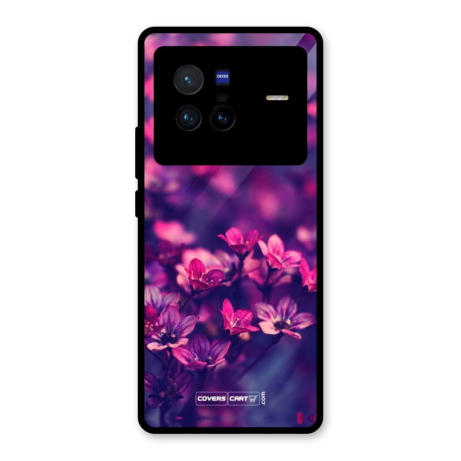 Violet Floral Glass Back Case for Vivo X80