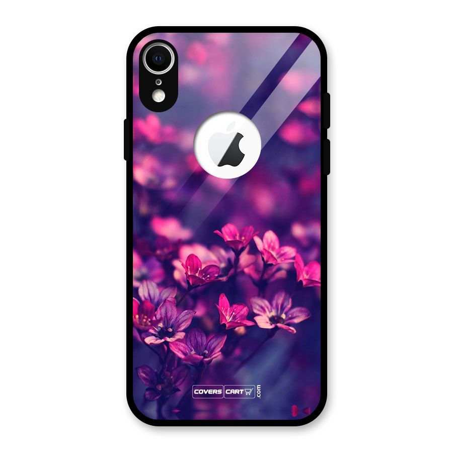 Violet Floral Glass Back Case for iPhone XR Logo Cut