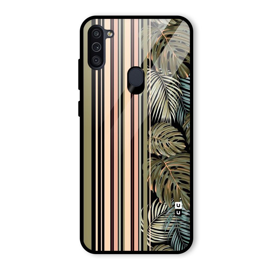 Visual Art Leafs Glass Back Case for Galaxy M11