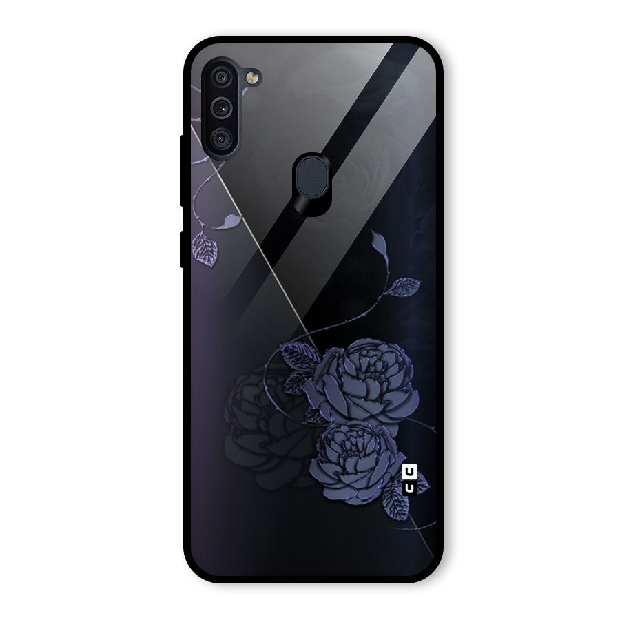 Voilet Floral Design Glass Back Case for Galaxy M11