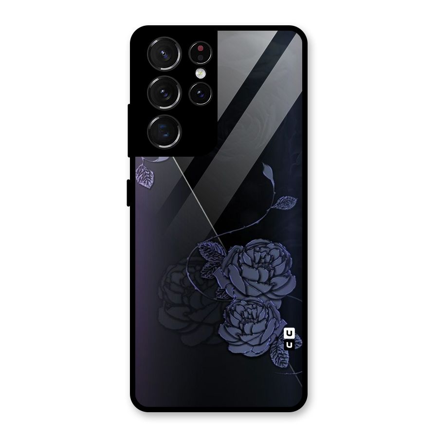 Voilet Floral Design Glass Back Case for Galaxy S21 Ultra 5G