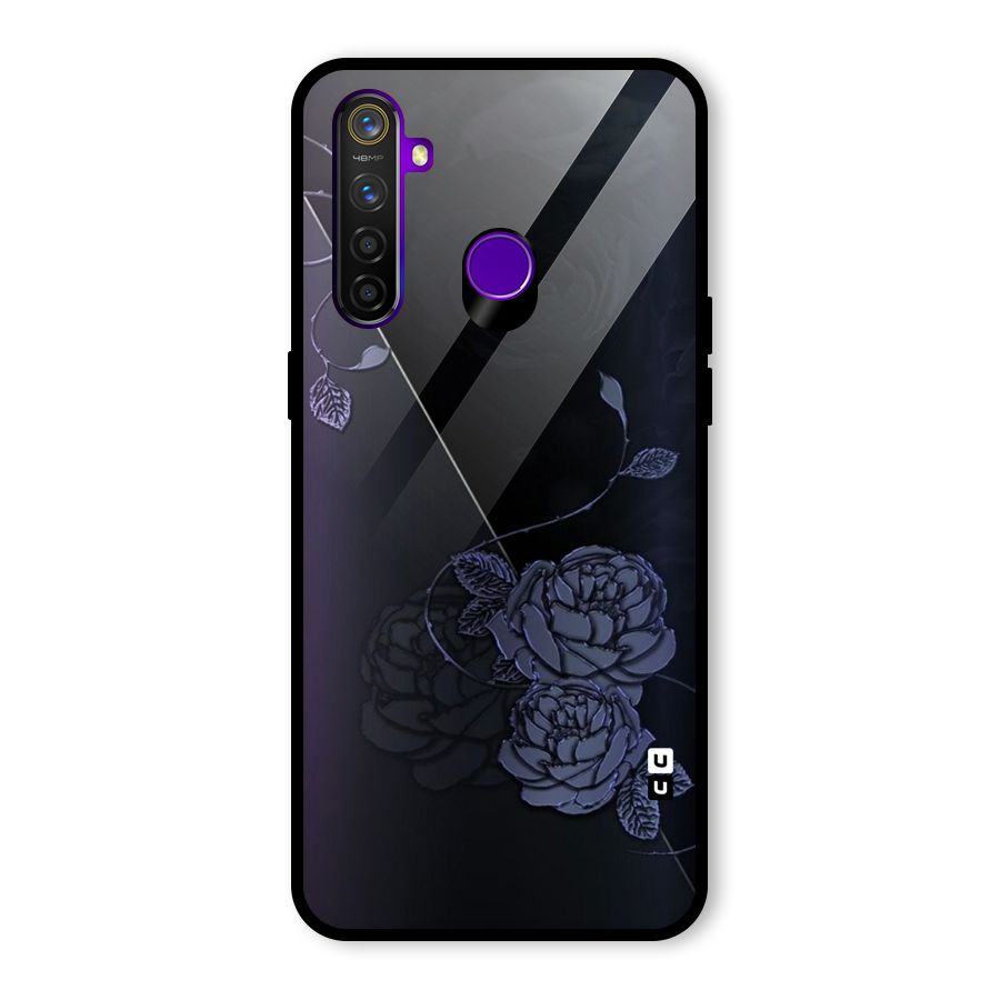 Voilet Floral Design Glass Back Case for Realme 5 Pro