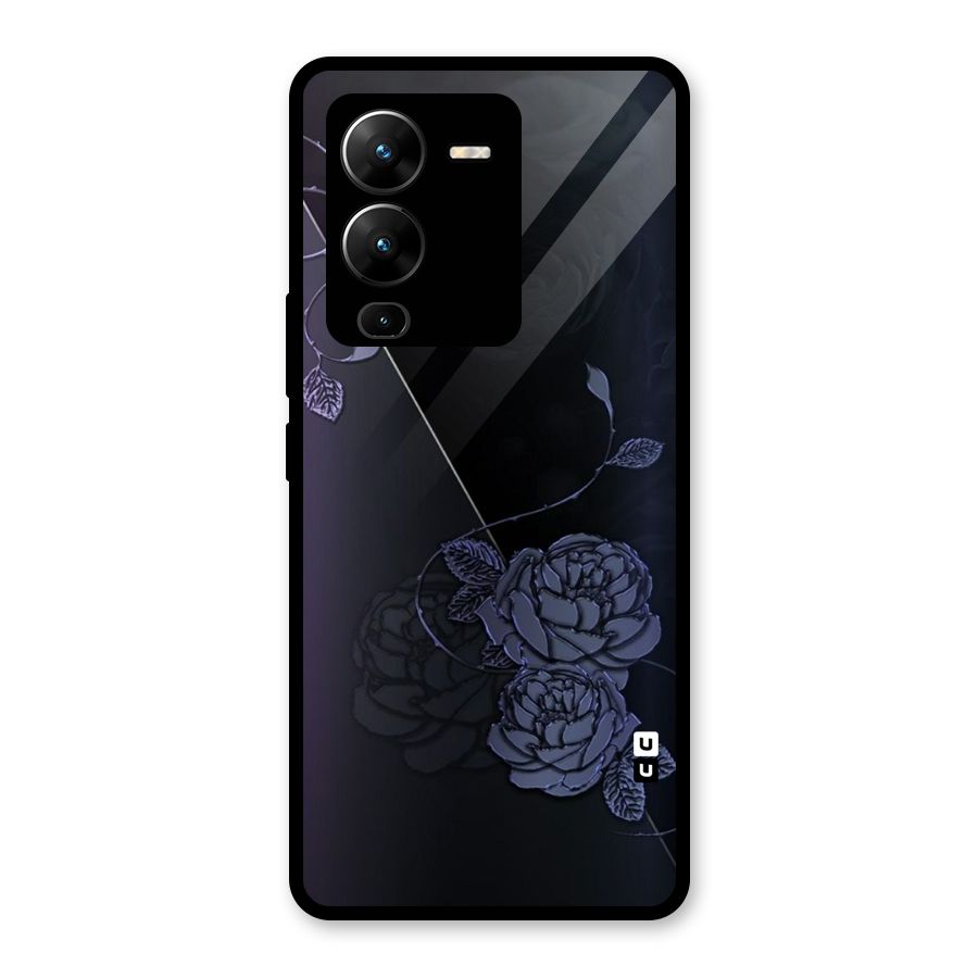 Voilet Floral Design Glass Back Case for Vivo V25 Pro